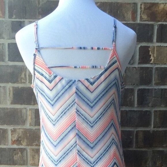 REWIND WOMEN'S SIZE XS DRESS CORAL, WHITE, & BLUE CHEVRON MAXI BEACH PARTY NWT - Picture 7 of 8